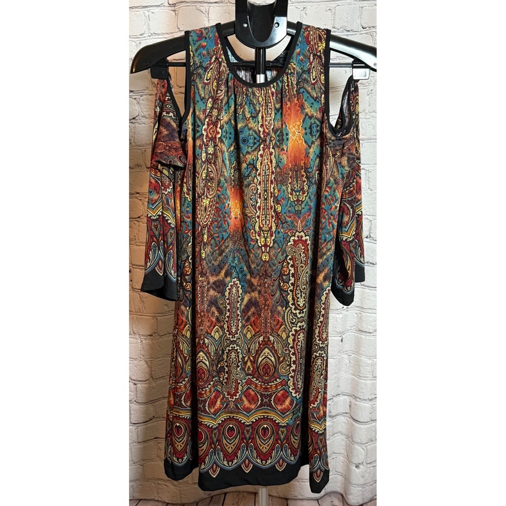 ECI New York Cold Shoulder Paisley Print Dress Multi Color Medium